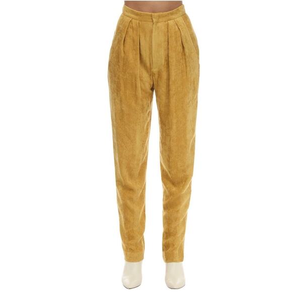 Isabel Marant 2 Fany Velvet Corduroy Pants $660 High Rise Pleated Dusty Yellow - Picture 2 of 15